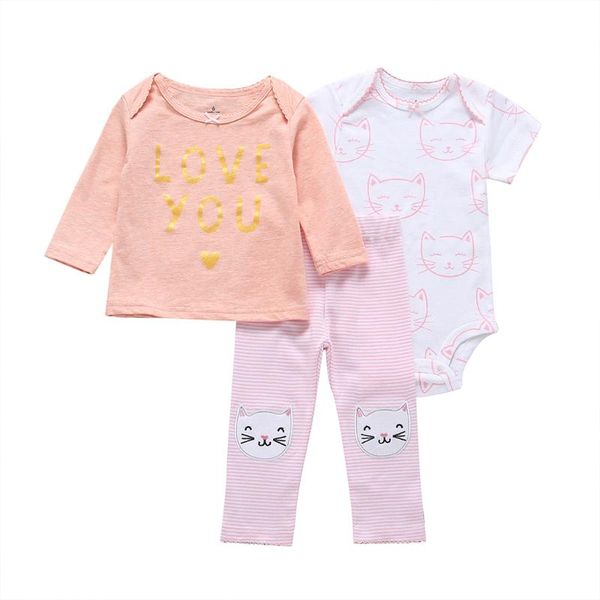 

cartoon baby girl clothes long sleeve t shirt+bodysuit+pants summer newborn girls outfit infant clothing new born babies suit, White