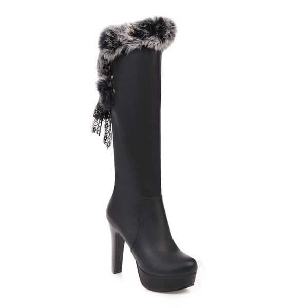 

winter 2020 new foreign trade fashion collars boots female thick with round head high size 43 female boots code 33-902, Black