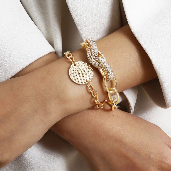 

elegant vintage style rhinestone thick chain bracelets for women exaggerated geometric bracelet ladies fashion jewelry xr2794, Golden;silver