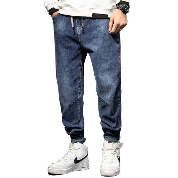 

men jeans plus size men harem pants loose stretch straight denim long jeans casual trousers big plus size, Blue