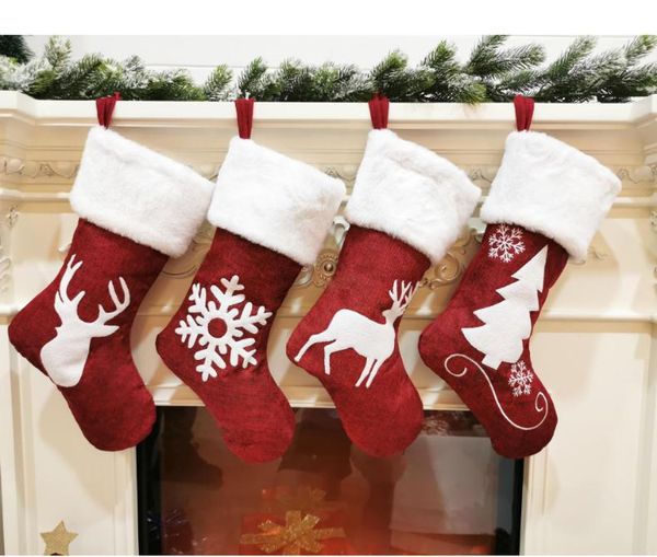 4 Stile Weihnachtsstrümpfe Weihnachtsbäume Ornament Partydekorationen Weihnachtsmann Weihnachtsstrumpf Süßigkeiten Socken Taschen Weihnachtstasche SN4660