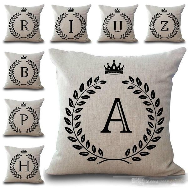 

a-z 26 english letter initials pillow case cushion cover linen cotton throw pillowcases sofa car pillowcover