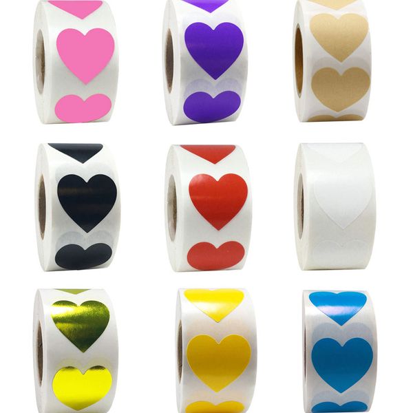 500 pcs 1 polegada roll coração forma amor adesivo etiquetas para pacotes papel de carta de casamento festa de presente caixa decoração