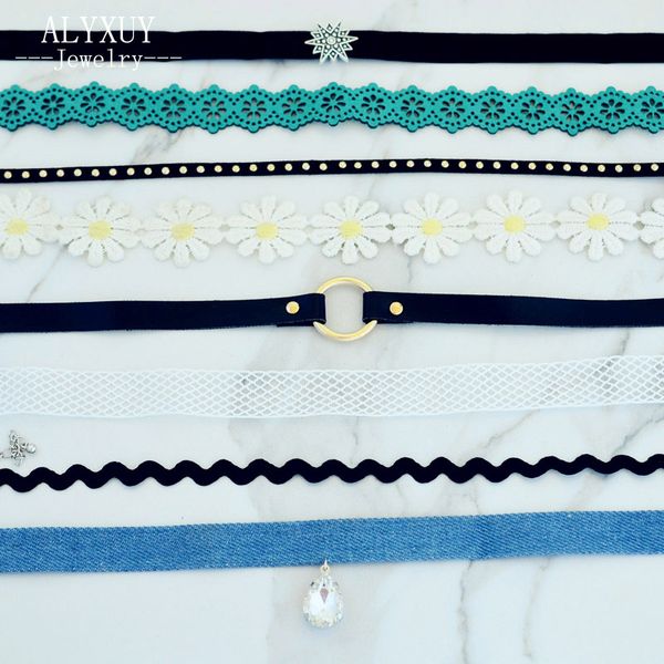 

new fashion jewelry mix design flower choker necklace set 1set=8pieces gift for women girl n2082, Golden;silver