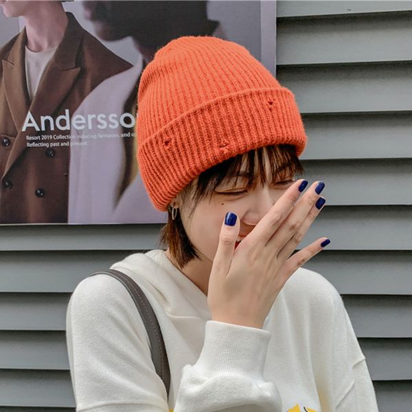 

ewq] new style ripped wool hat candy color knitted hat autumn and winter solid color wool women's sweet warm cap zt532, Blue;gray