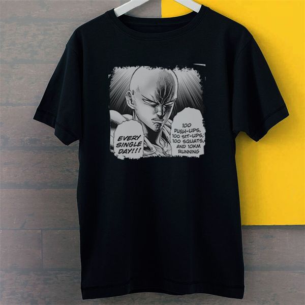 

saitama geeky training one punch man manga logo new black tees t-shirt s-3xl confortable tee shirt