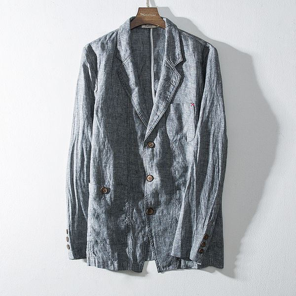 

men's suits & blazers japanese-style solid color flax suit 2021 autumn casual coat large size loose linen men, White;black