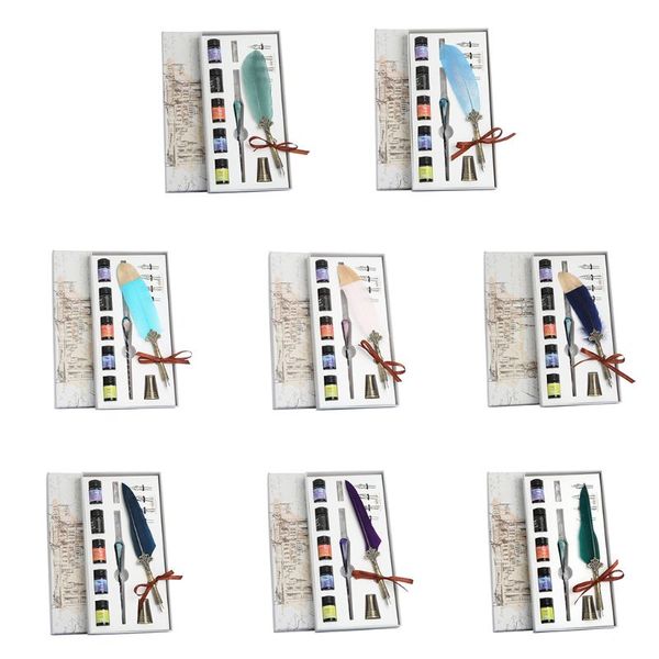 

1 set vintage calligraphy feather dip pen fountain writing ink nib stationery g92e