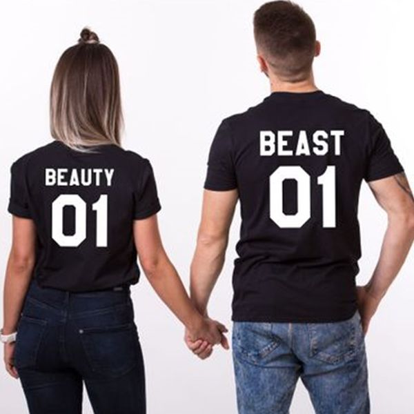 

fashion lover t-shirt women short sleeve female summer beauty beast letter pinted casual male t shirt black couple tee shirts s-3xl, White;black