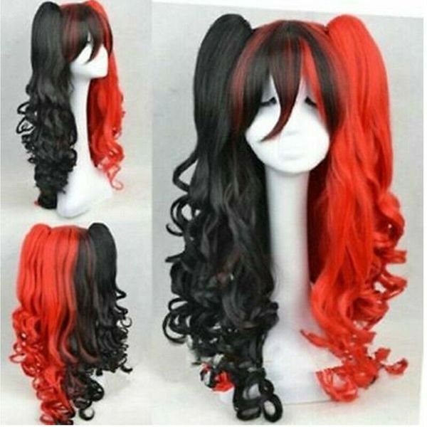 

new harley quinn black and red curly hair cosplay party synthetic wigs