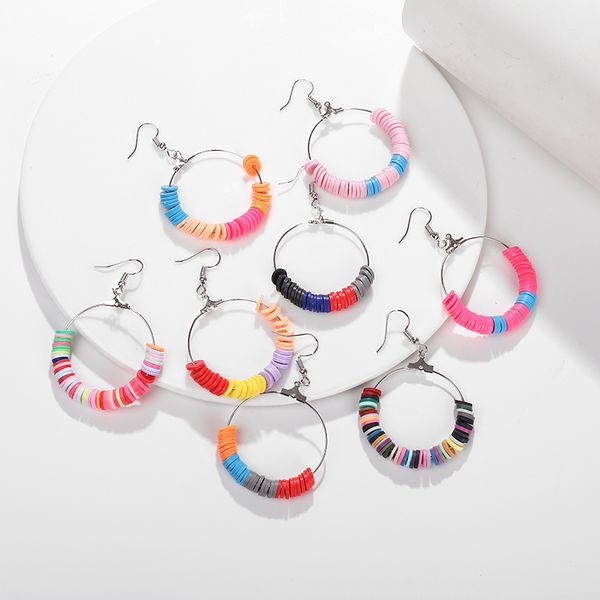 

g.ycx bohemia african vinyl beads hoop earrings heishi handmade colorful polymer clay beads acrylic round circle earrings women, Golden;silver