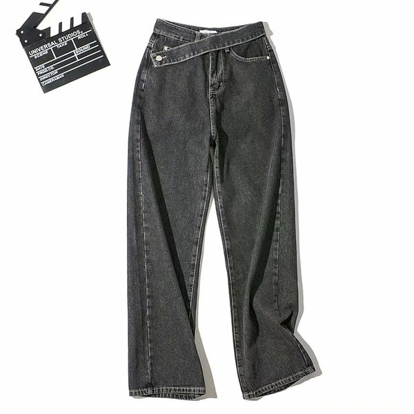 

women's jeans plus size vintage denim high waisted loose black women pants, Blue