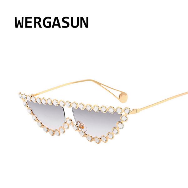 

sunglasses wergasun fashion cat eye diamond women vintage shades rhinestone metal sun glasses female uv400, White;black