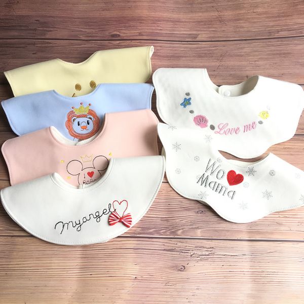 

ins korean style cotton baby bibs embroidery 360 rotatable saliva pocket baby saliva towel 0-3 years old bib burp cloths, Slivery;white