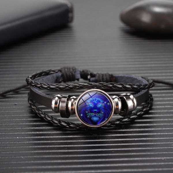 

12 constellation bracelet men leather bracelet charms bracelets jewelry gift charm handmade multilayer charm virgo libra leo new, Golden;silver
