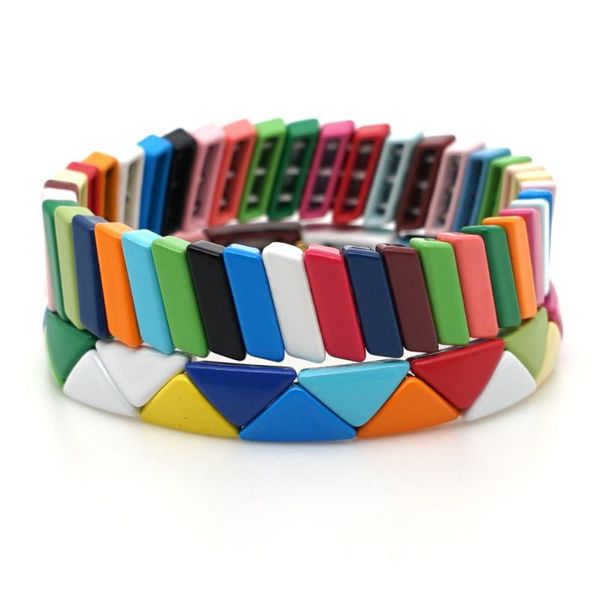 

shinus rainbow bracelet enamel tile bracelets women bohemian stackable multicolor pulseras mujer 2020 fashion jewelry summer, Golden;silver