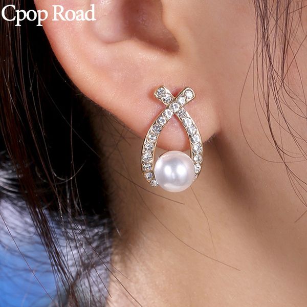 

stud cpop imitation pearl rhinestone earring irregularity hollow ear studs earrings fashion party jewelry women accessories gifts, Golden;silver