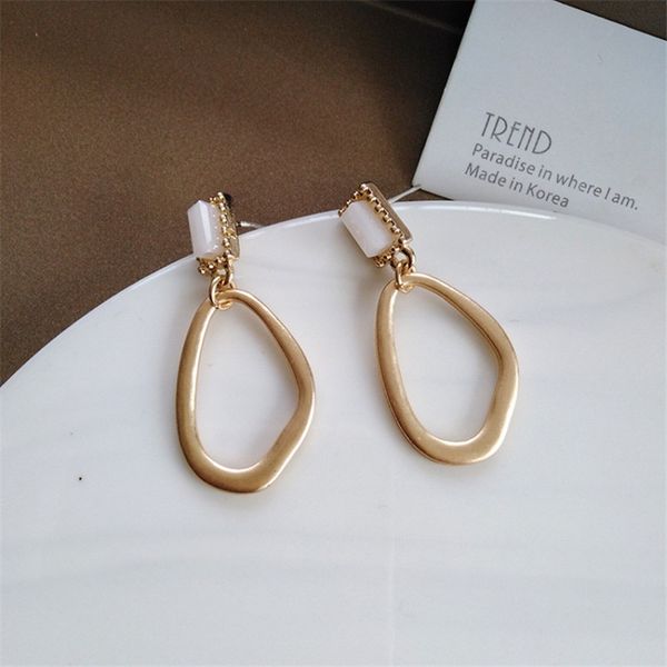 

trendy warm gold color metal simple circle irregular drop earrigns wholesale jewelry, Silver