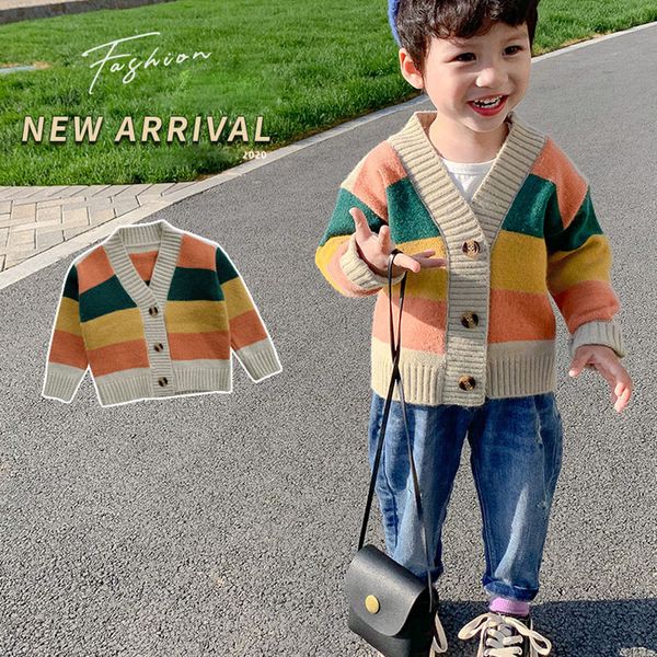 

pullover kids girls cardigan fashion rainbow winter boys sweaters v neck knitted crochet pullovers children for 2 4 5 6 8, Blue