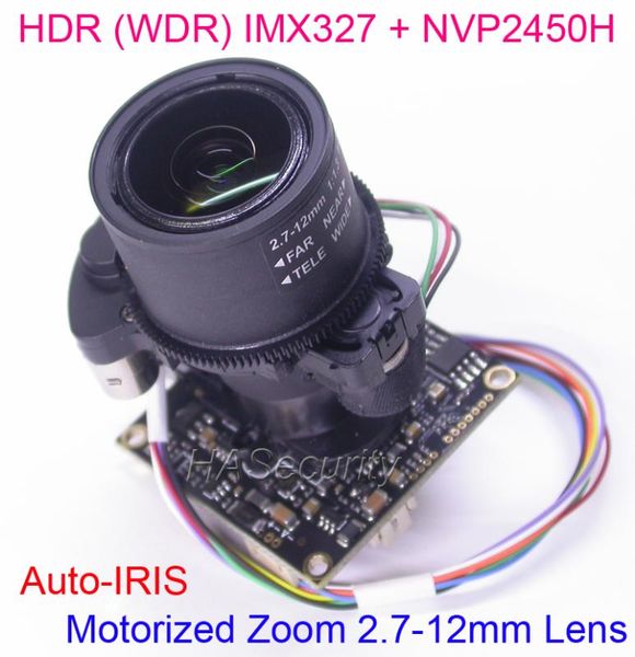 

cameras hdr (wdr) motorized zoom 2.7-12mm lens ahd-h 1/2.8" sony starvis imx327 cmos + nvp2450 cctv camera pcb board module osd cable