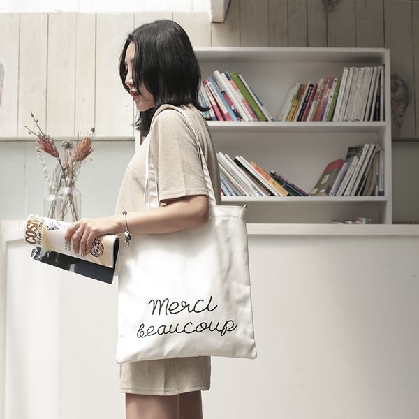 

summer new women's bag cotton canvas letter printing shoulder bag casual girls student book large capactiy shopping