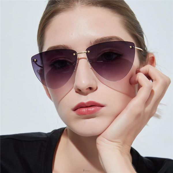 

fashion women rimless sunglasses new brand mirror frameless diamond cat sun glasses for girl polygonal sunglasses uv400 fml, White;black