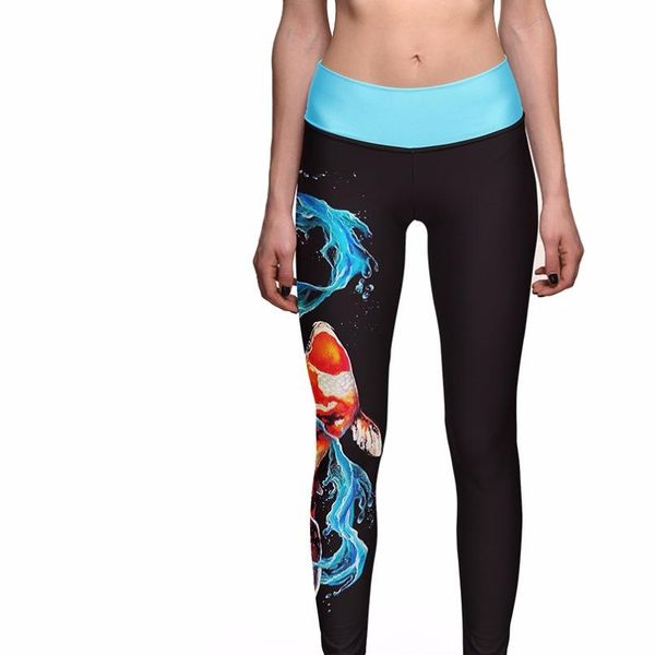 

leggings legging blue water dragon videos high waist 3d print women pants jegging ropa mujer, Black