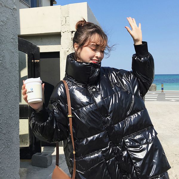 

women's down & parkas kong wind yuansuo cotton padded clothes east gate bright jacket bread loose bf, Black