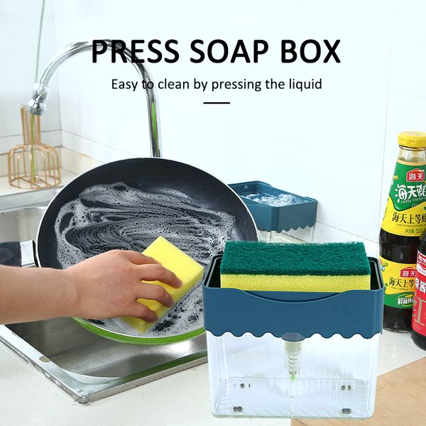 

2-in-1 soap pump dispenser with sponge holder new creative kitchen manual press liquid soap dispenser kitchen cleaner tool