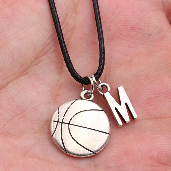 

2020 new a-z letter basketball diy handmade pendant leather necklace for men women fashion jewelry couple holiday gift, Silver