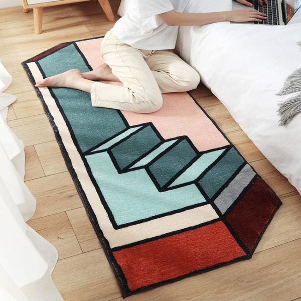 

ins popular geometric long size runner rug, soft touch shaggy bedside carpet, soft touch decoration ground mat