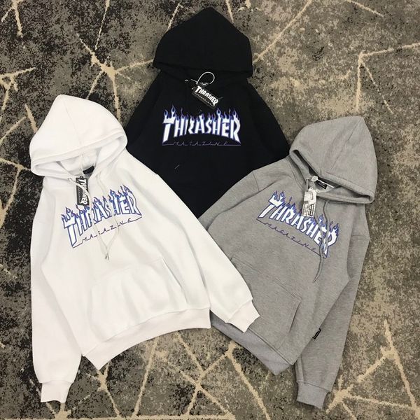 

thrasher fashion designer clothing thrasher ice fire 3 colors hooded plush sweater for men and women couples, Black