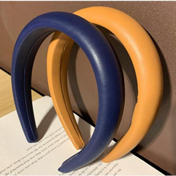 

new pu leather padded headband for women retro solid thick hairband sponge head band adults face wash headdress plain hairband