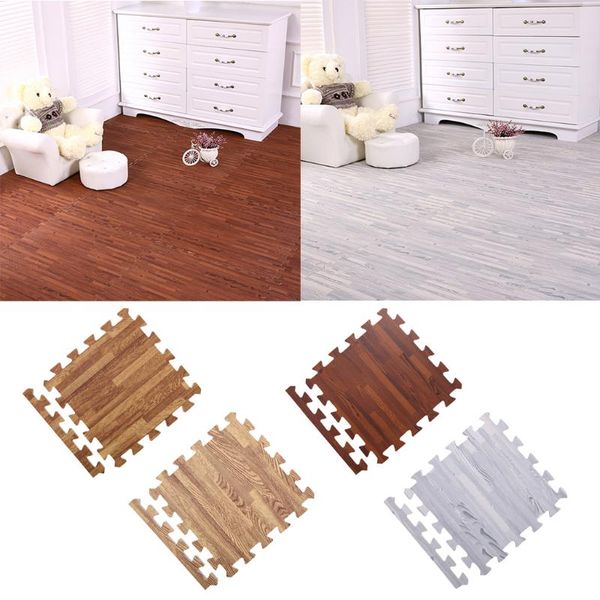 

18 pieces wood effect interlocking eva mats gym exercise kids play floor foam tiles mats light wood grain and dark grain