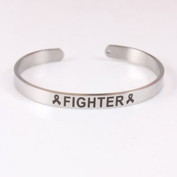 

3pcs 316l stainless steel bangle positive inspirational quote cuff bracelets survivor fighter ribbon mantra bracelets for cancer, Black
