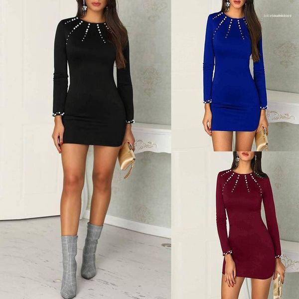 

color womens bodycon dresses long sleeve womens apparel pearl designer womens dresses solid, Black;gray