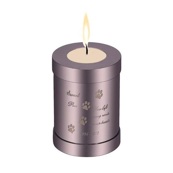 

iju045 stainless steel cylinder engrave ashes urn for human pet memorial candle holder cremation jar, Silver