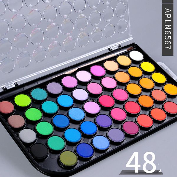 

48 portable solid watercolor paint set with paintbrush bright color painting pigment set for student art supplies
