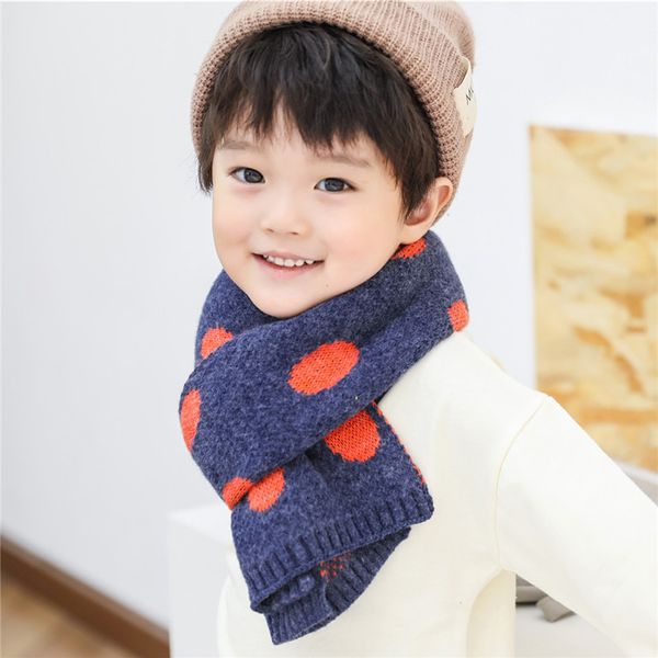 

new products for autumn and winter scarf children's polka dot knitted wool jacquard scarf thick warm boys shawls, Blue;gray