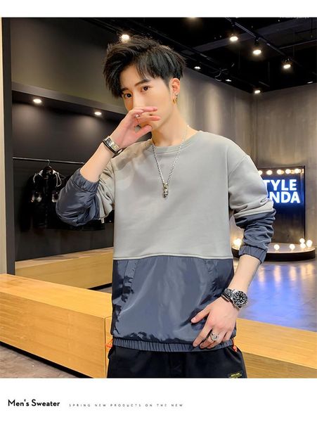 

tees long sleeve pocket pullover hoodies mens clothing spring mens designer panelled shirts patchwork round neck casual, White;black