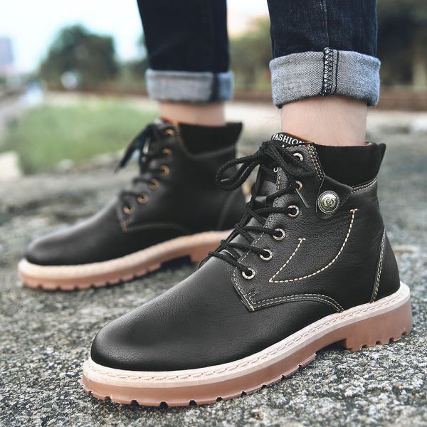 

men leather boots fashion motorcycle boots autumn winter men ankle retro vintage black boot shoes 2020