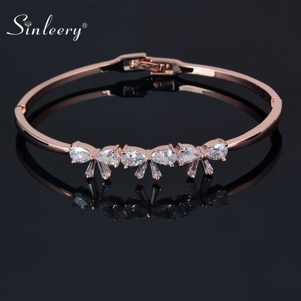 

sinleery lovely cute crystal bow bangle bracelet for women rose gold silver color bridal wedding jewelry sl447 ssp, Golden;silver