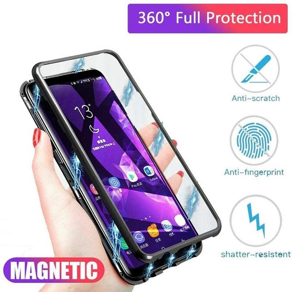

full body metal and glass magnetic phone case for samsung s20 series tempered glass bumper hard cover double-sided glass case