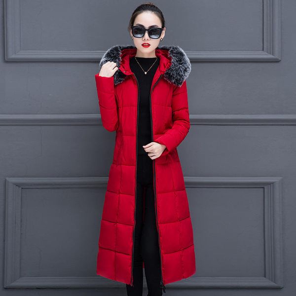 

white long down cotton coat female padded loose warm thick winter jacket women clothing parkas mujer woman coats outerwear q2797, Black