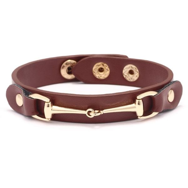 

metal magnetic buckle bangle dual circle leather bracelets wrap wristband cuff friendship bracelet punk trendy jewelry, Golden;silver