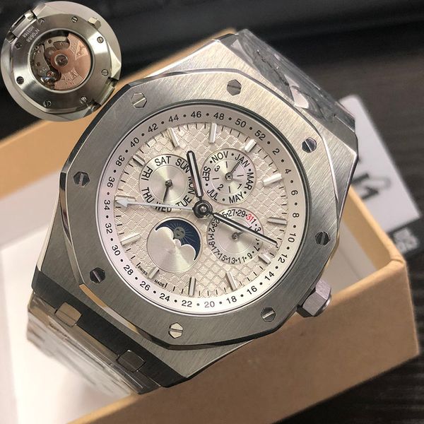 

montre de luxe mens automatic mechanica movement silver watch 42mm full stainless steel sapphire super luminous 5atm waterproof wristwatches, Slivery;brown