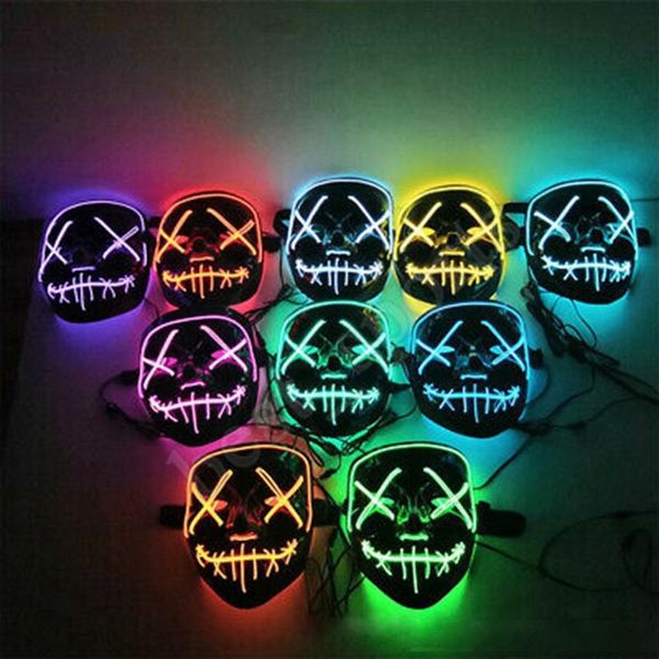 

20 styles halloween led glowing mask party cosplay masks club lighting dj party mask bar joker face guards zza1188-2 120pcs