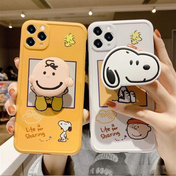 

cartoon charlie brown dog 3d holder stand camera protection soft phone case for iphone 11 pro max x xr xs 7 8 plus back cover