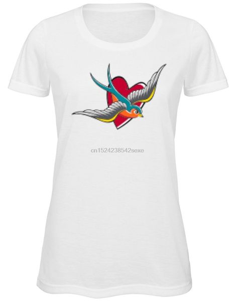 

tattoo swallowheart ladies white summerholiday t shirt or racer back vest
