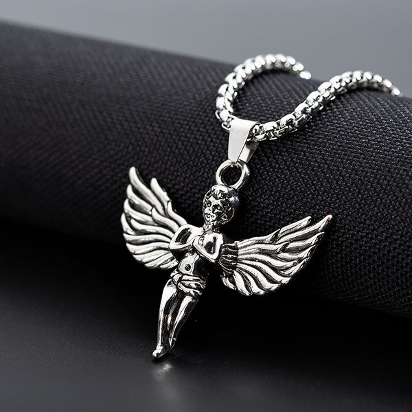 

pendant necklaces angel necklace silver color chain hip-hop prayer jewelry for men women